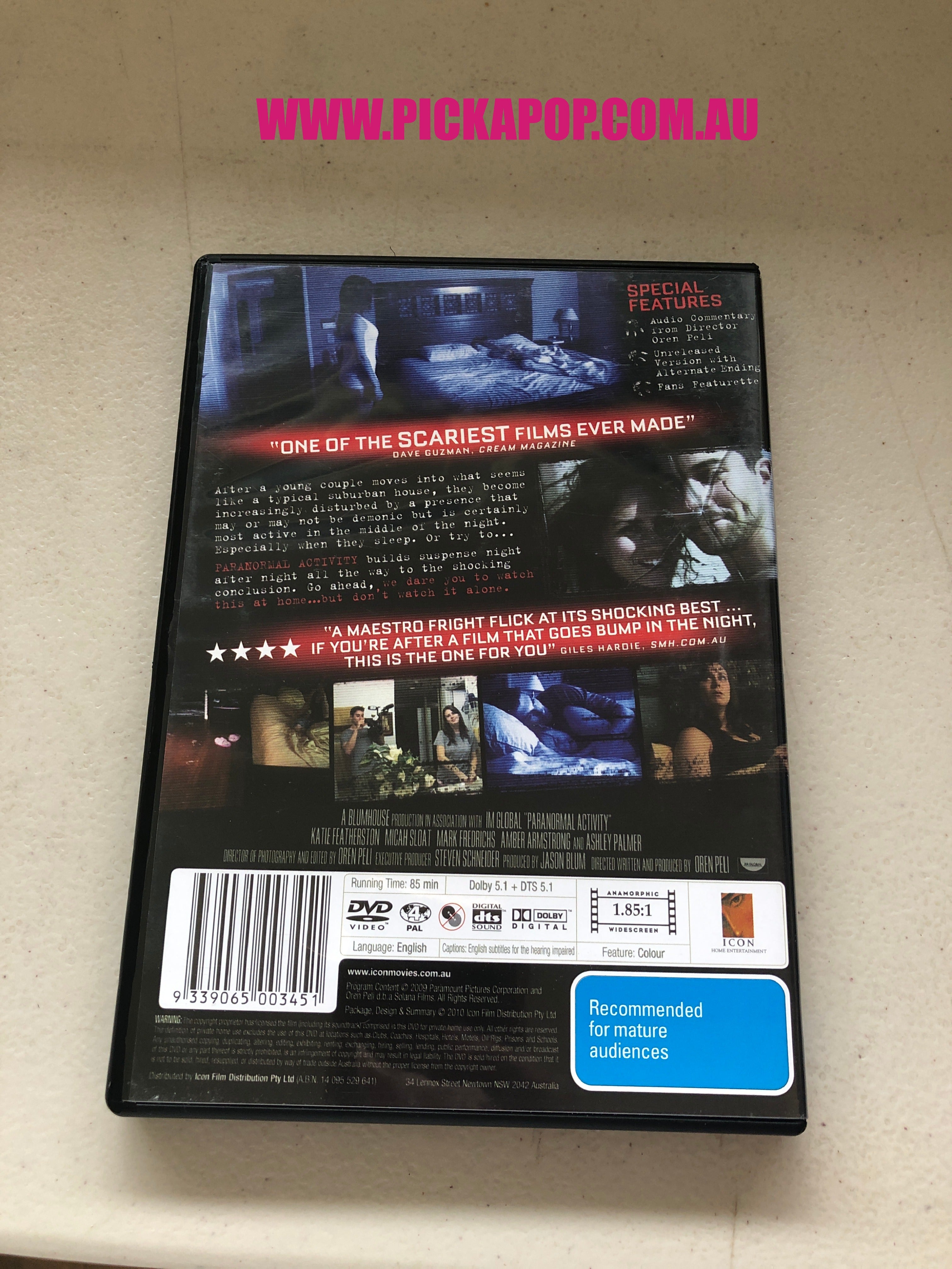 PARANORMAL ACTIVITY - PAL Region 4 - DVD Cleaned and Tested