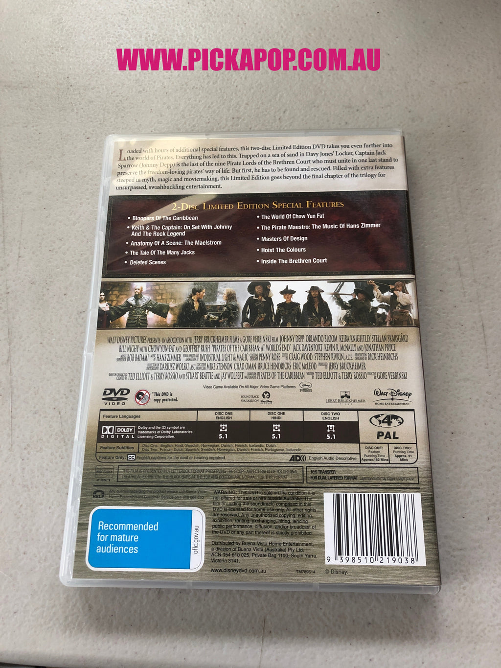 PIRATES OF THE CARIBBEAN AT WORLDS END - PAL Region 4 - DVD Cleaned and Tested