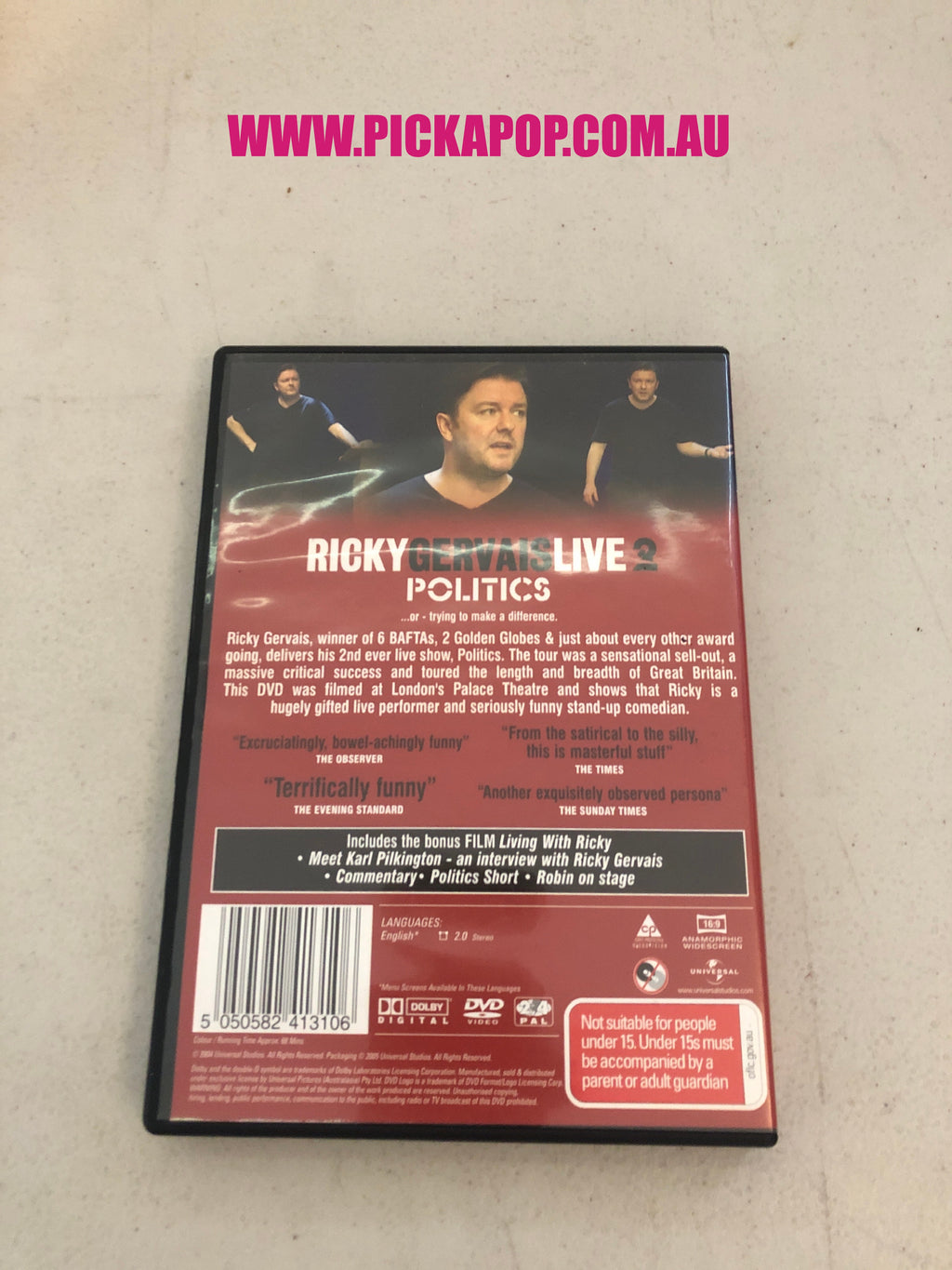 RICKY GERVAIS LIVE 2 POLITICS - PAL Region 4 - DVD Cleaned and Tested