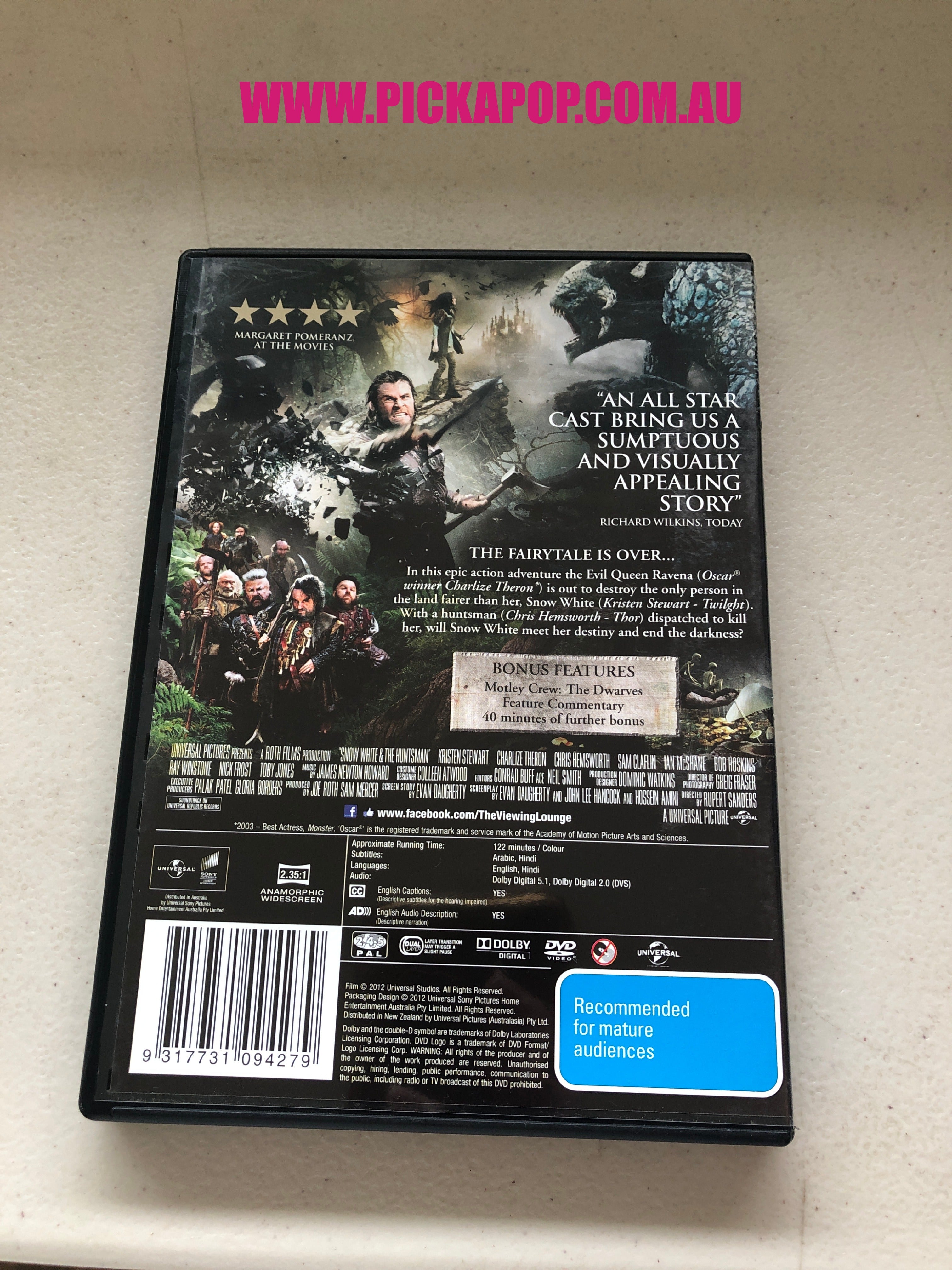 SNOW WHITE & THE HUNTSMAN - PAL Region 4 - DVD Cleaned and Tested