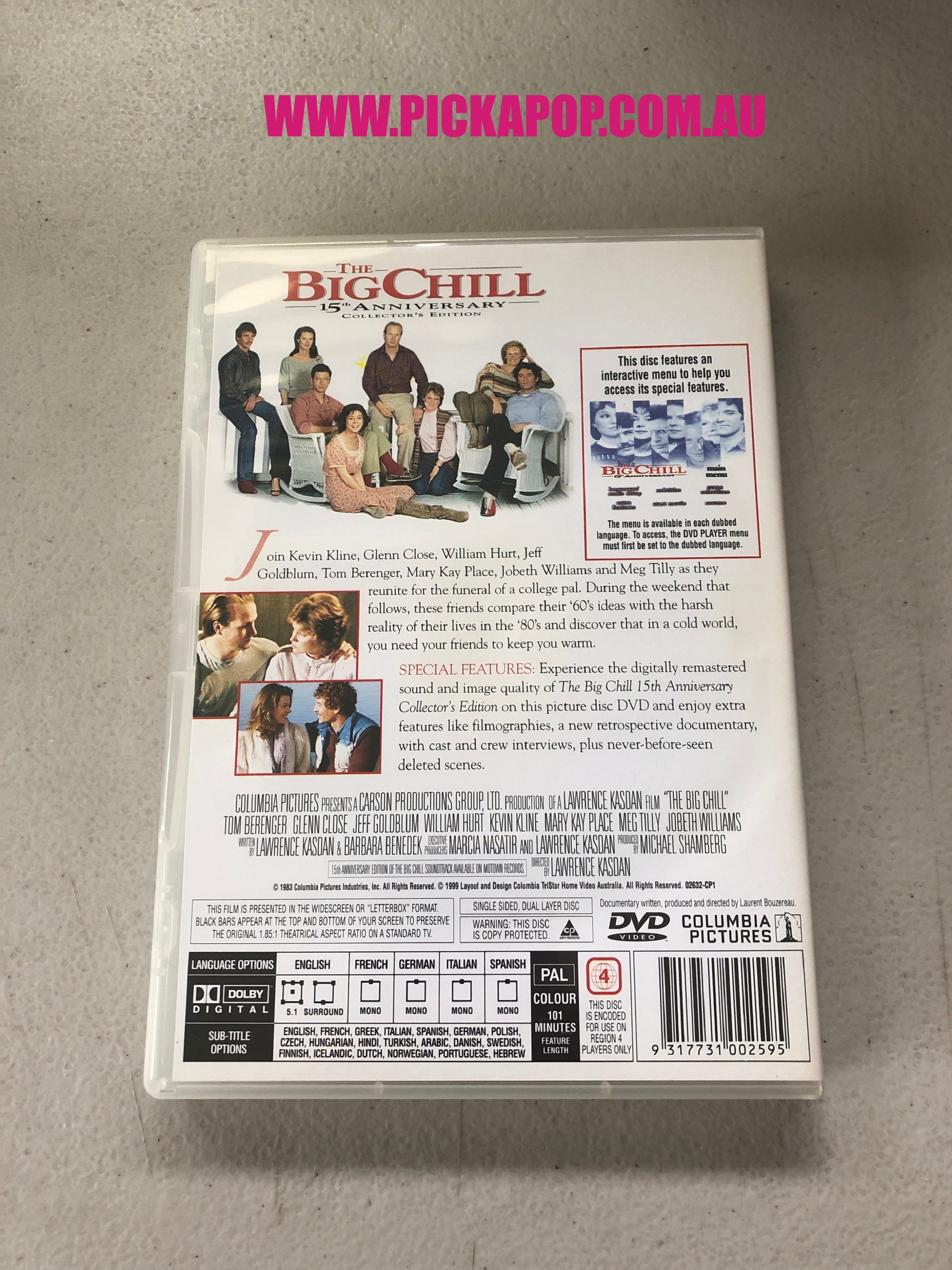 THE BIG CHILL - PAL Region 4 - DVD Cleaned and Tested