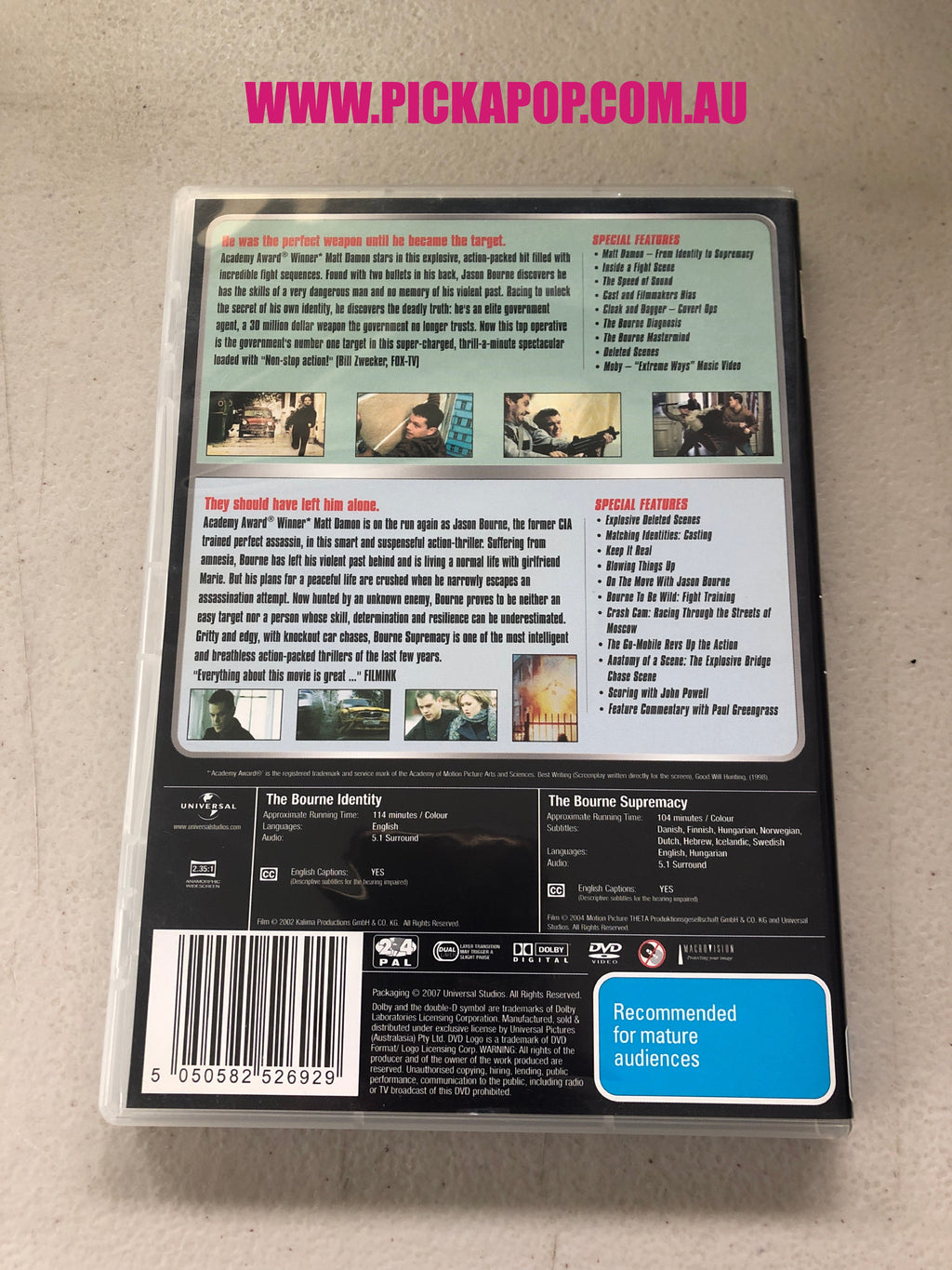 THE BOURNE IDENTITY,THE BOURNE SUPREMACY - PAL Region 4 - DVD Cleaned and Tested