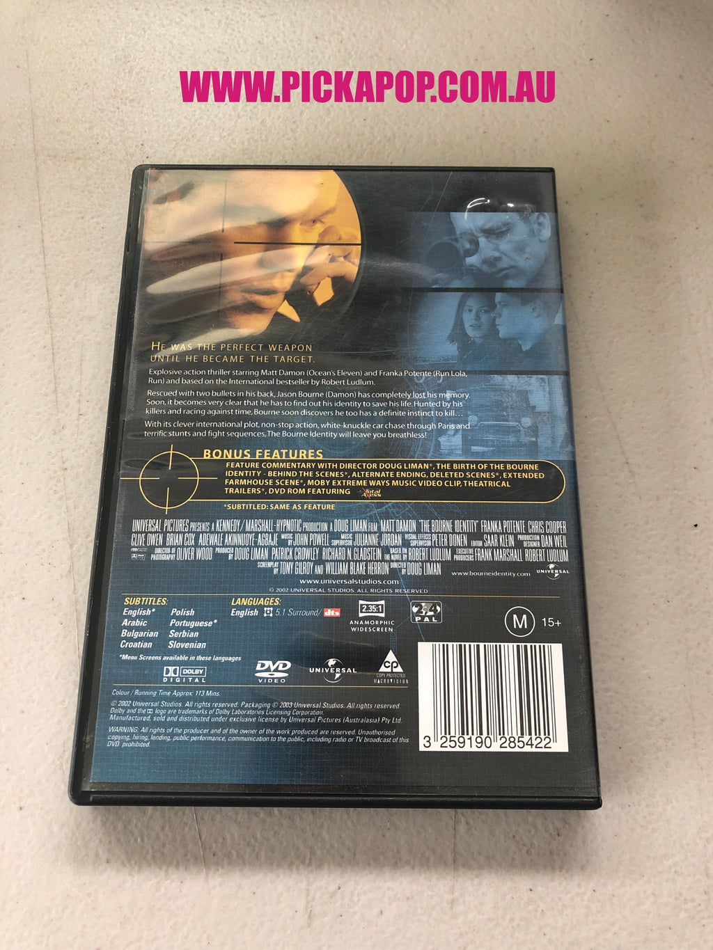 THE BOURNE IDENTITY - PAL Region 4 - DVD Cleaned and Tested