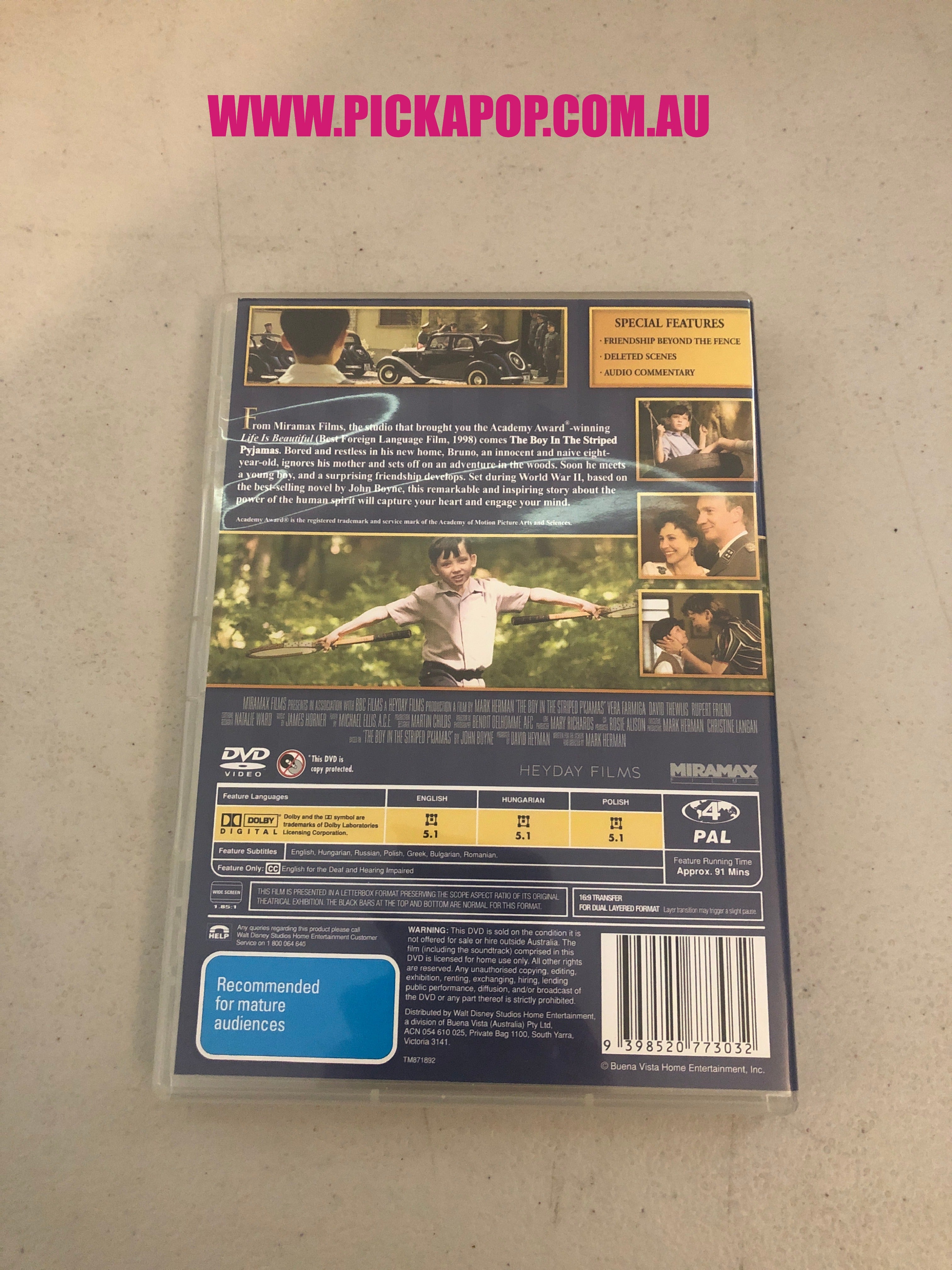 THE BOY IN THE STRIPED PYJAMAS - PAL Region 4 - DVD Cleaned and Tested