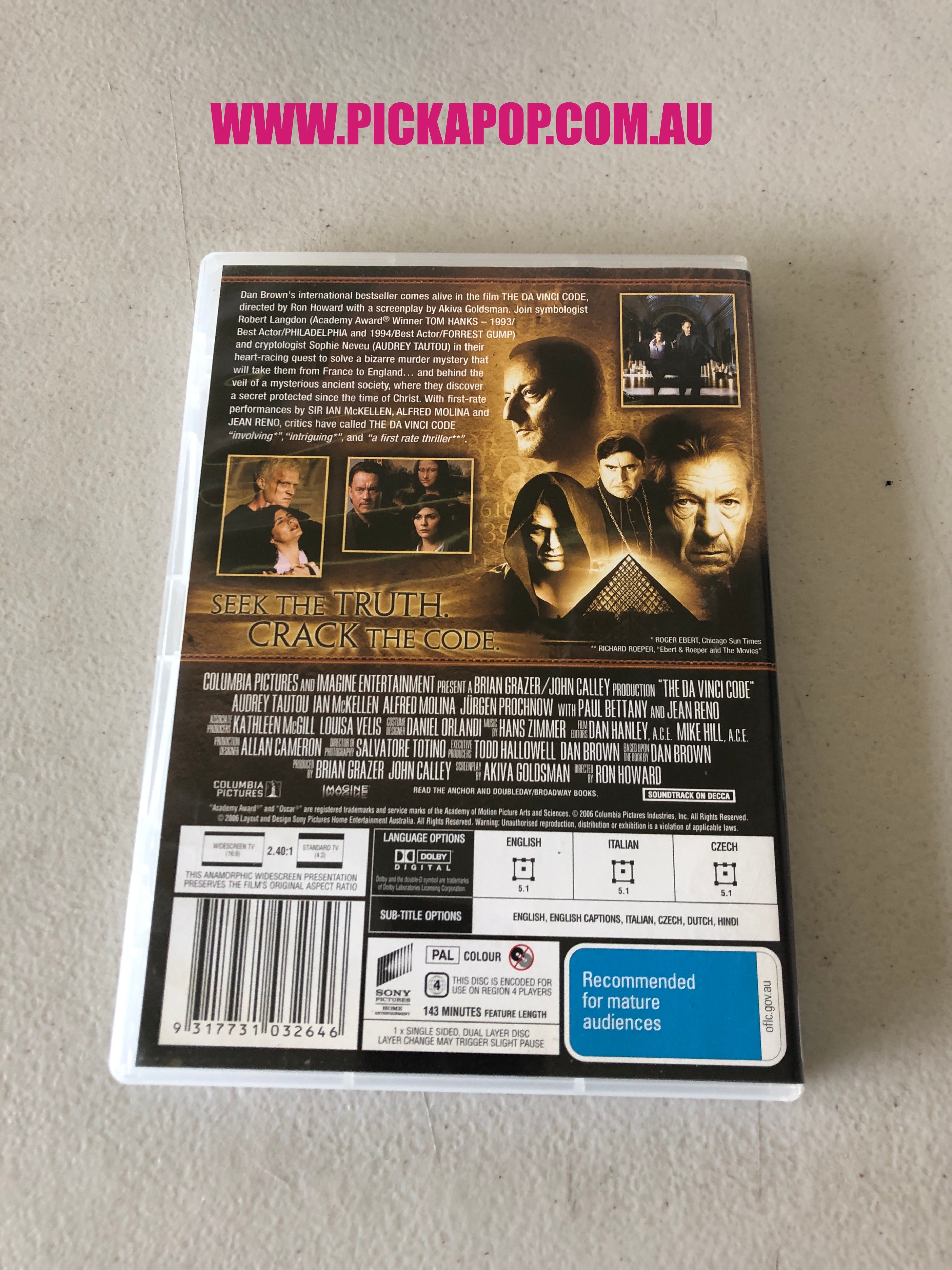 THE DA VINICI CODE - PAL Region 4 - DVD Cleaned and Tested