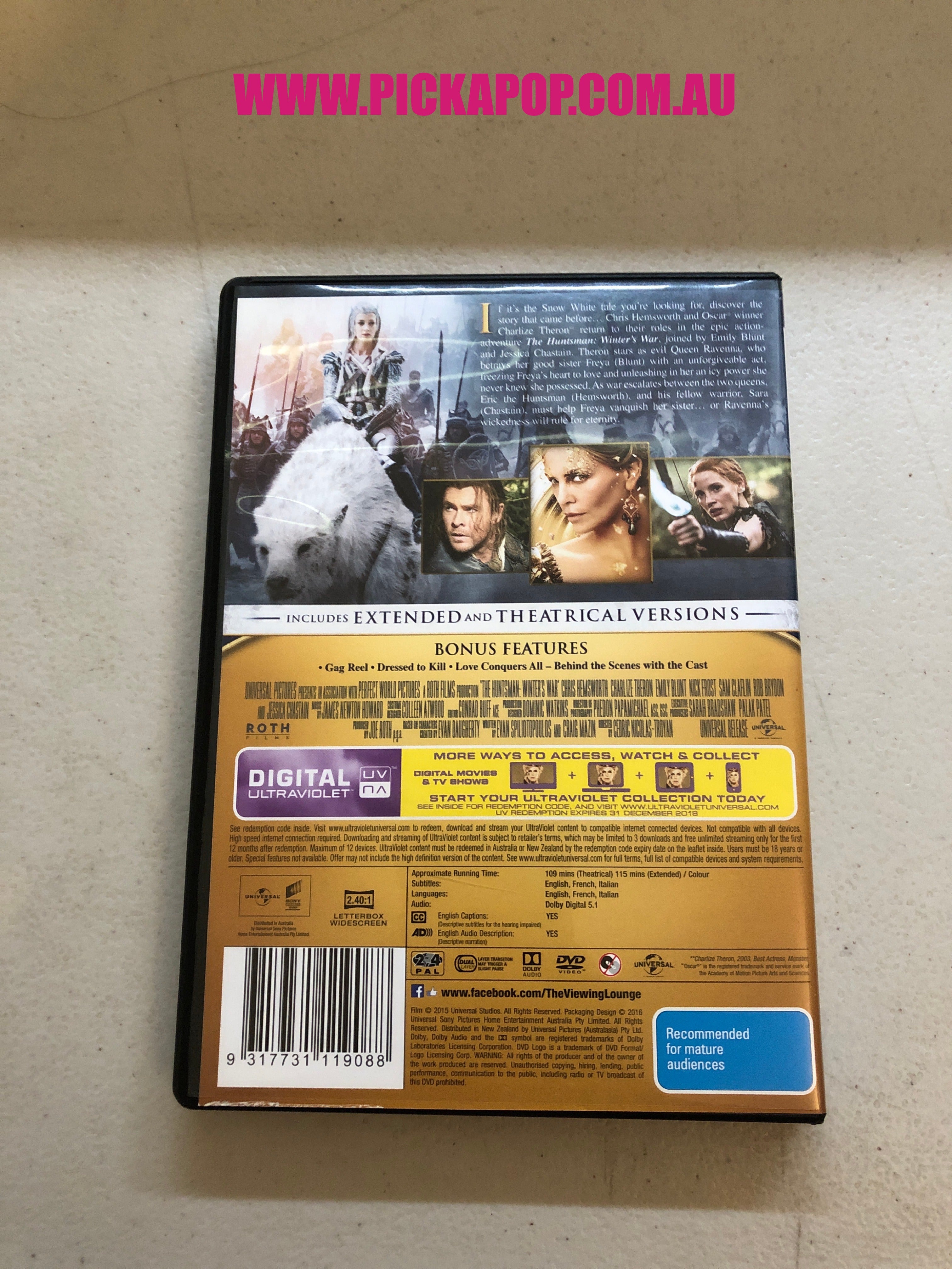 THE HUNTSMAN WINTERS WAR EXTENDED EDITION - PAL Region 4 - DVD Cleaned and Tested