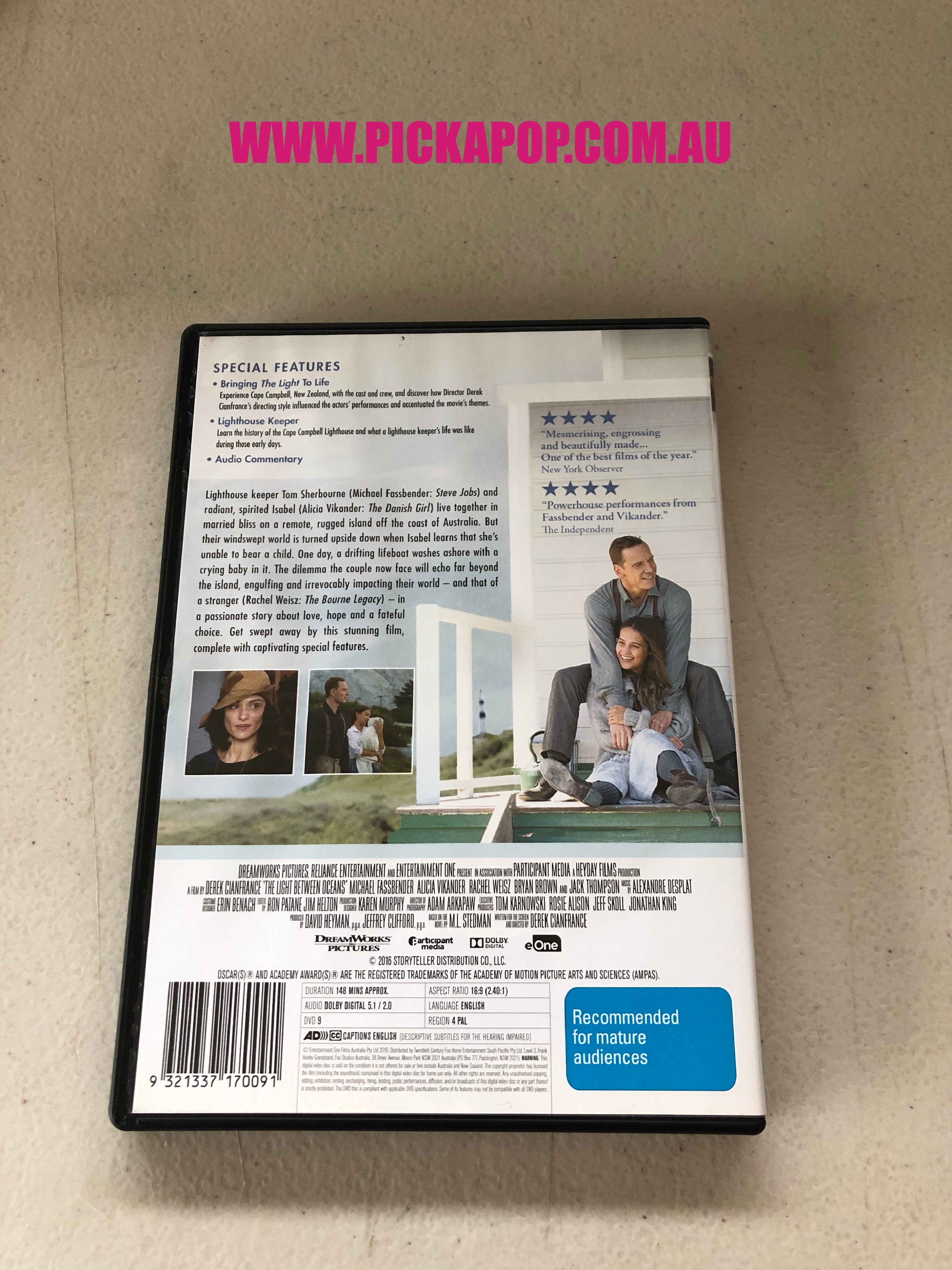 THE LIGHT BETWEEN OCEANS - PAL Region 4 - DVD Cleaned and Tested