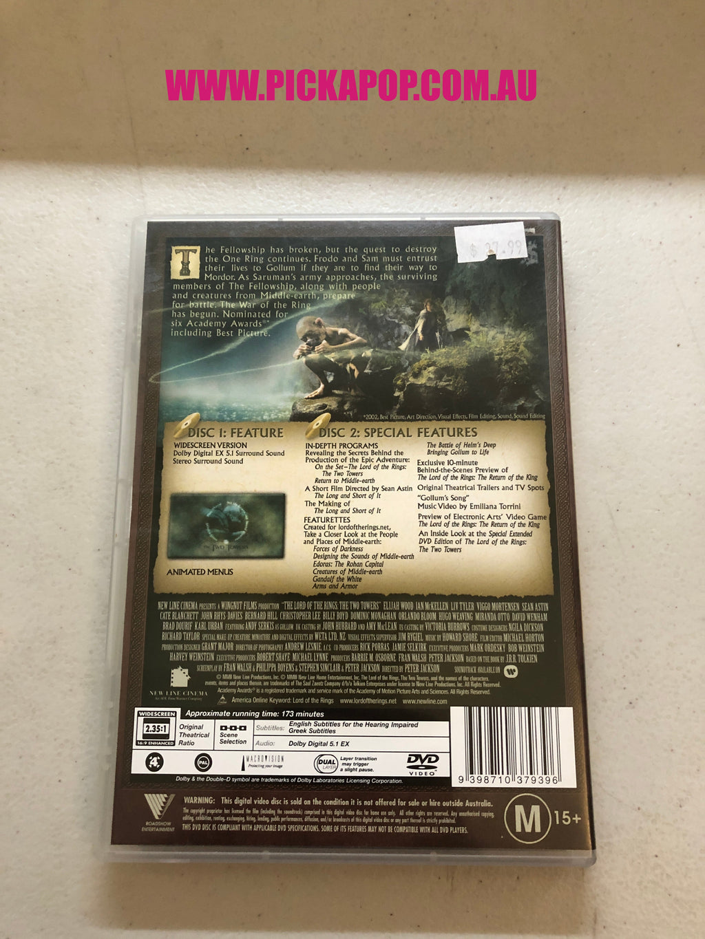 THE LORD OF THE RINGS THE TWO TOWERS - PAL Region 4 - DVD Cleaned and Tested