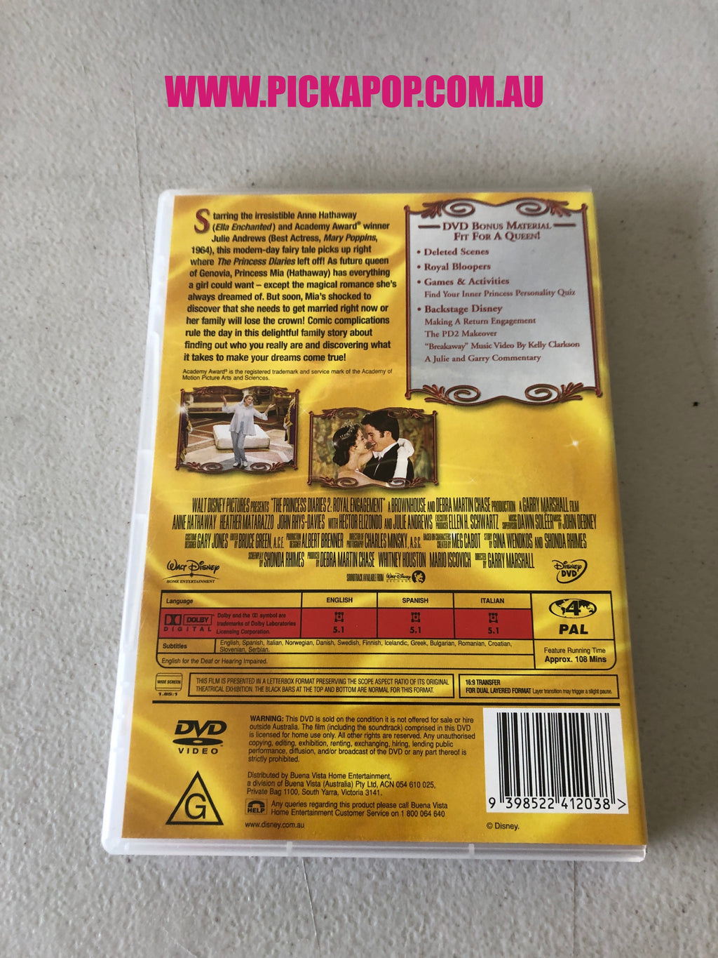 THE PRINCESS DIARIES 2 - PAL Region 4 - DVD Cleaned and Tested