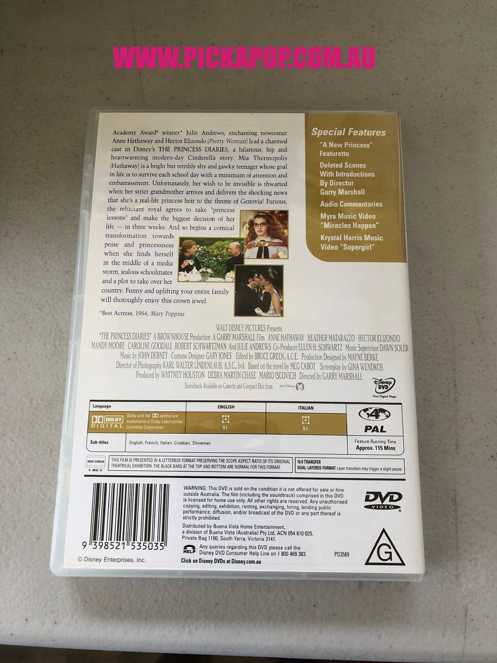 THE PRINCESS DIARIES - PAL Region 4 - DVD Cleaned and Tested