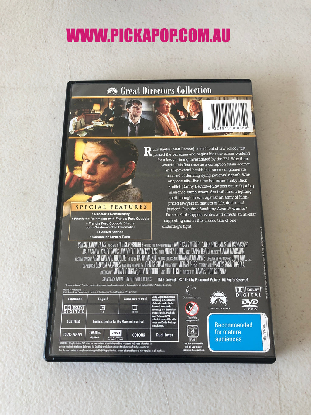 THE RAINMAKER -PAL Region 4 - DVD Cleaned and Tested