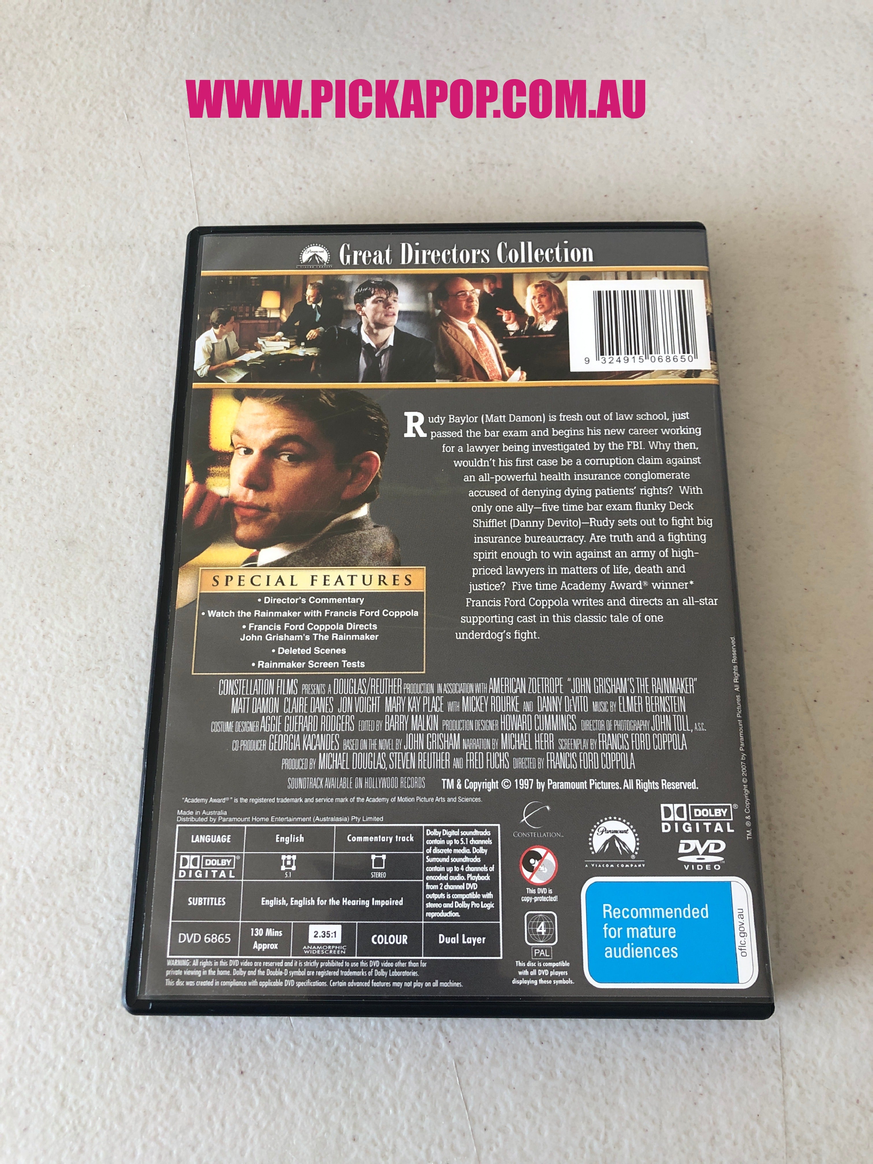 THE RAINMAKER -PAL Region 4 - DVD Cleaned and Tested