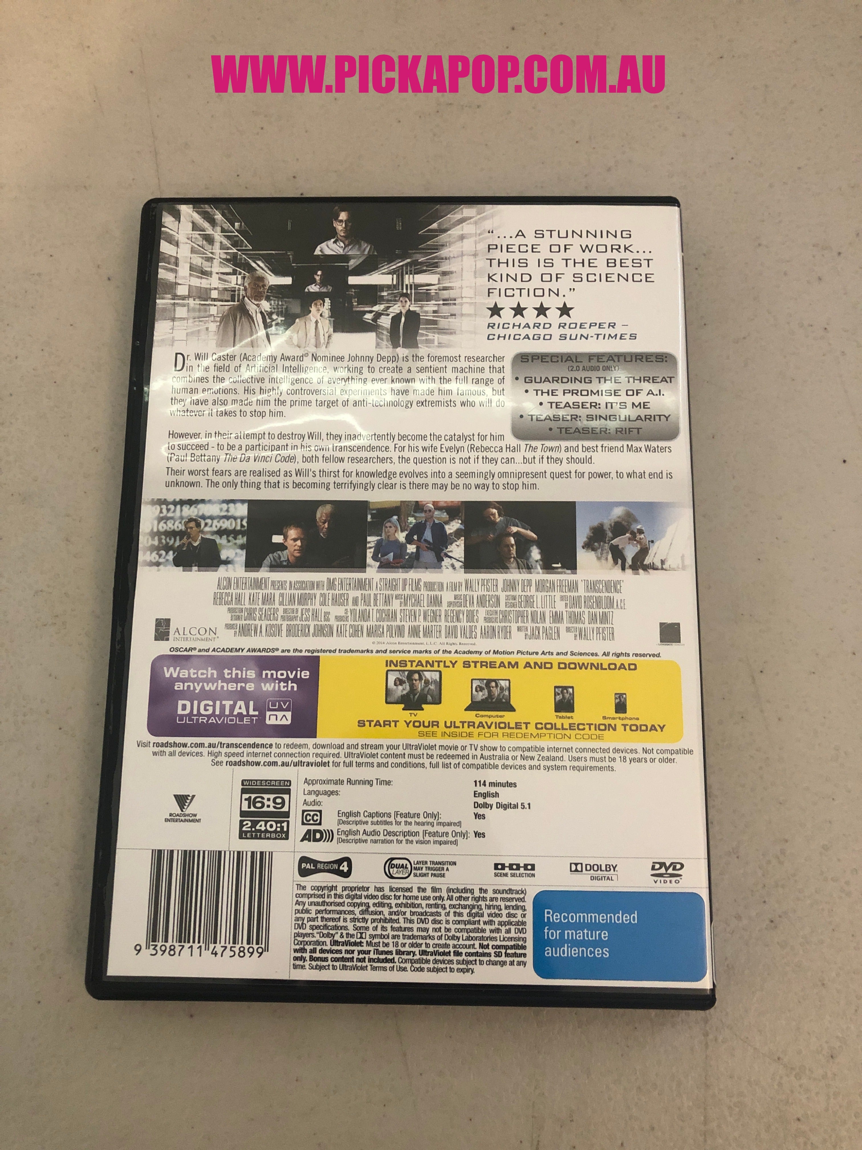 TRANSCENDENCE - PAL Region 4 - DVD Cleaned and Tested