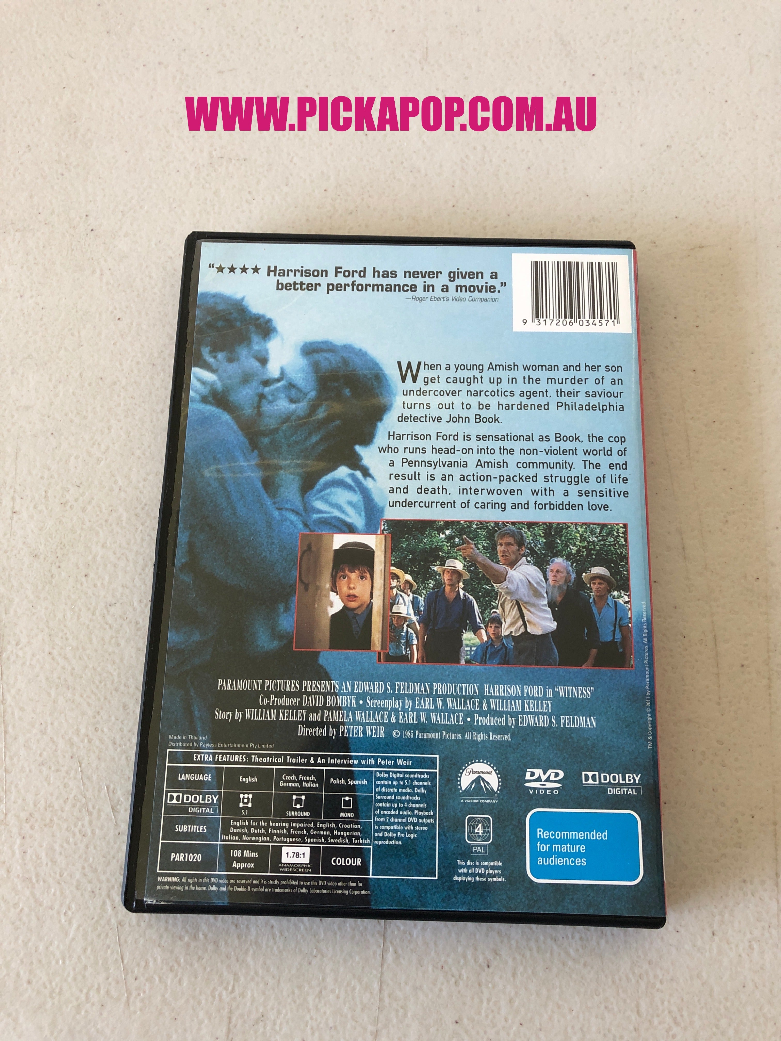 WITNESS - PAL Region 4 - DVD Cleaned and Tested